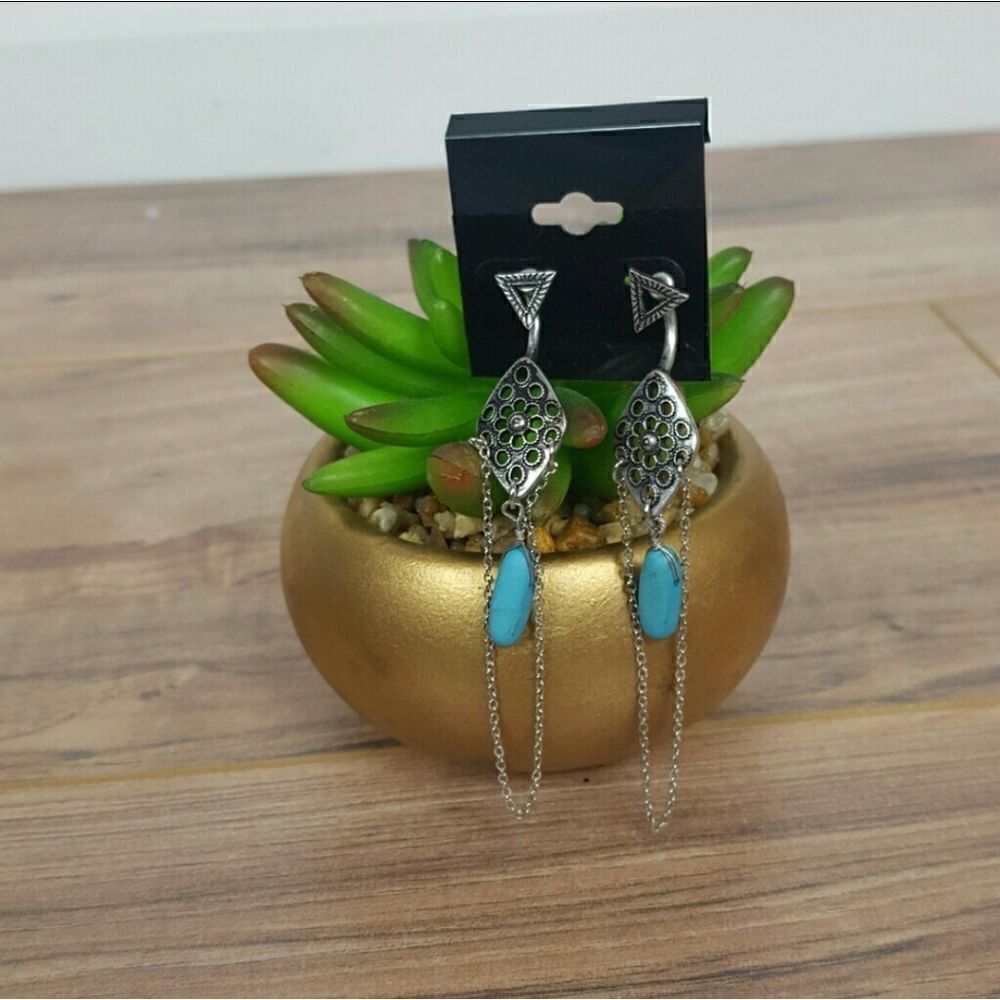 Fashion Jewelry  Color Blue & Silver Gray Boho Earrings‎